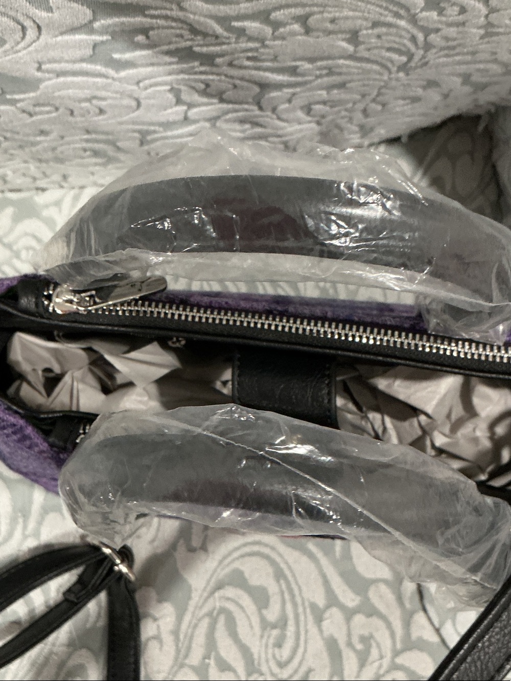 Glen Appin Purple Plaid Harris Tweed Satchel with Black Trim - Picture 5 of 6
